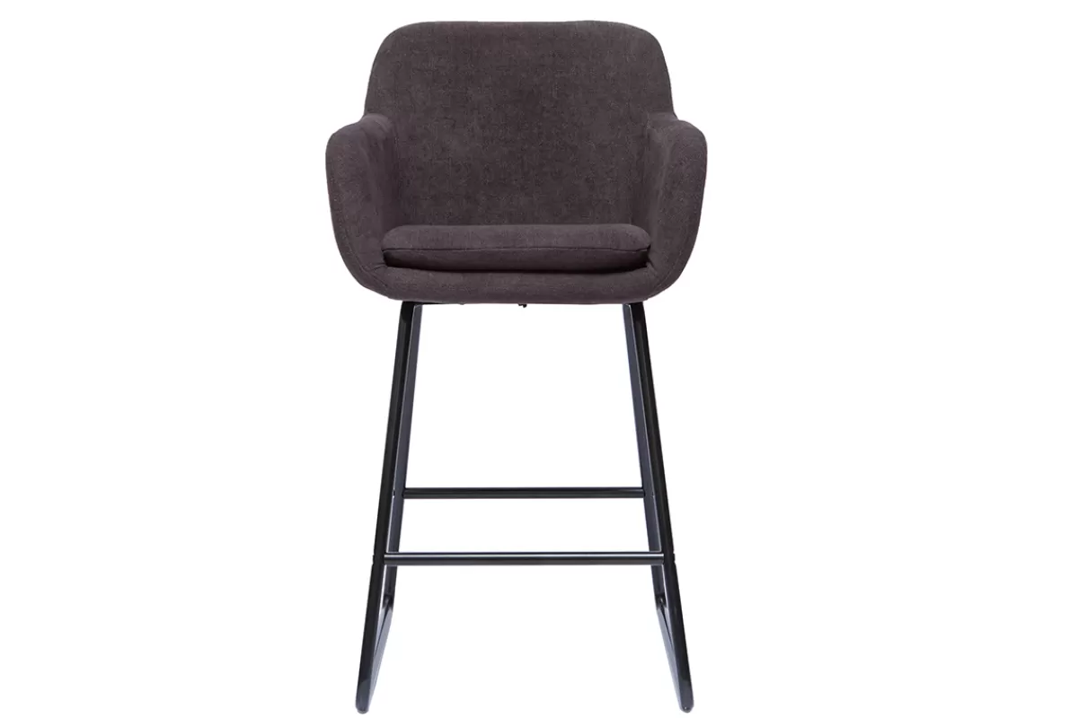 Miliboo Taburetes De Bar-Set de 2 taburetes de cocina efecto aterciopelado gris oscuro 65 cm de altura AMIKA