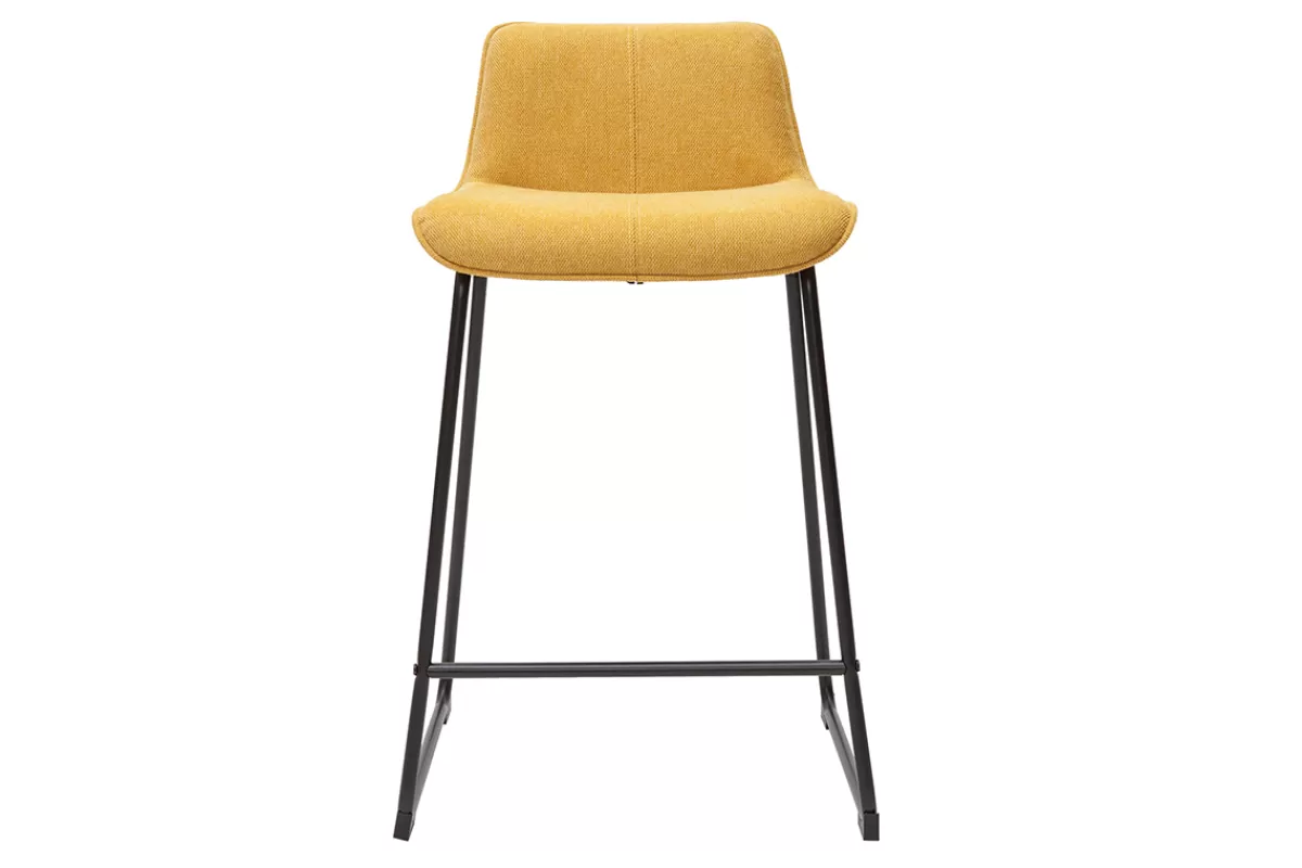 Miliboo Taburetes De Bar-Set de 2 taburetes de cocina efecto aterciopelado texturizado amarillo mostaza y metal 65 cm BOOST
