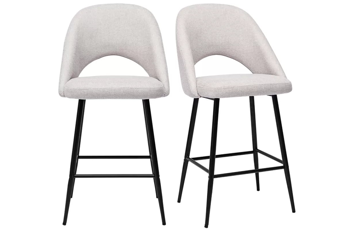 Miliboo Taburetes De Bar-Set de 2 taburetes de cocina efecto aterciopelado texturizado beige 65 cm COSETTE