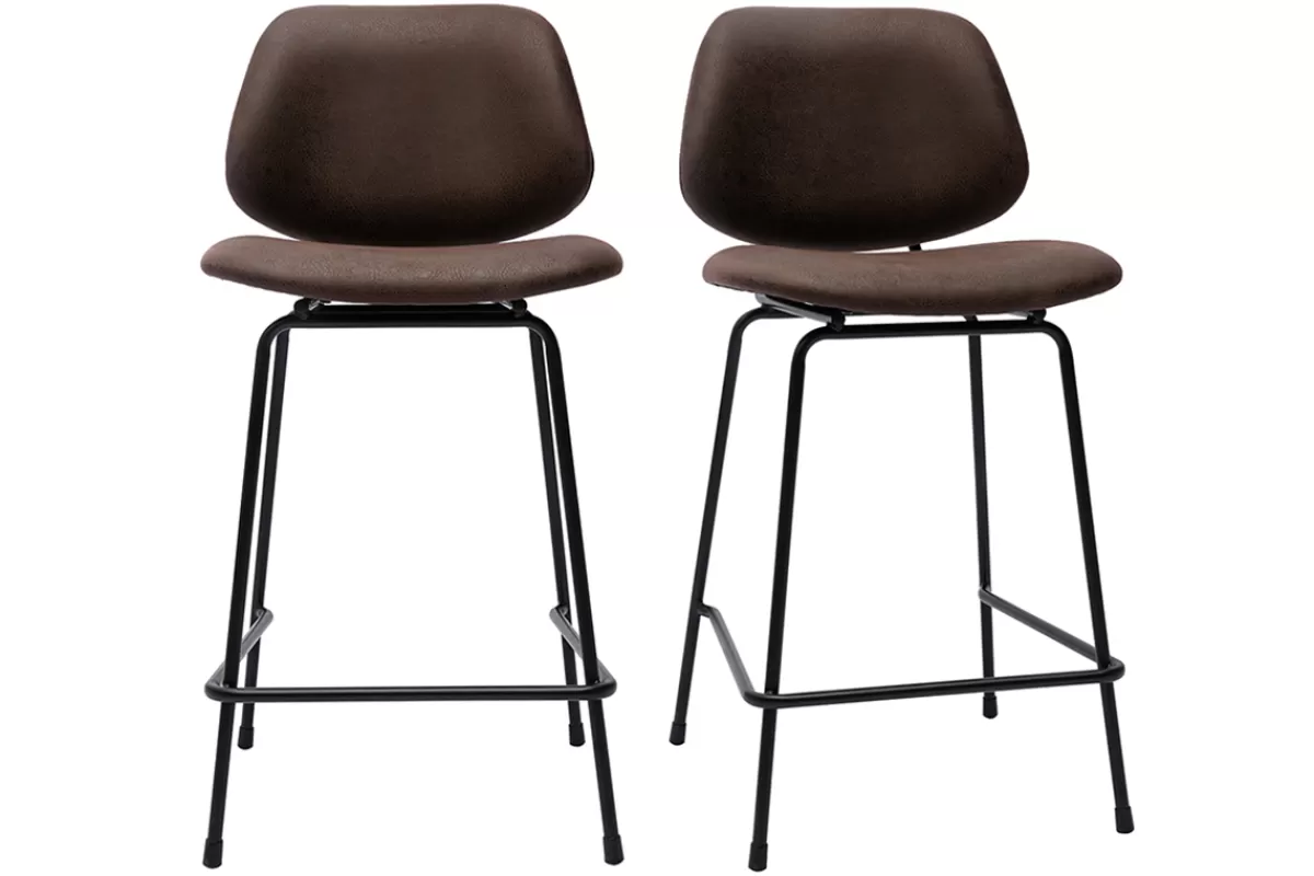 Miliboo Taburetes De Bar-Set de 2 taburetes de cocina marrón envejecido y metal negro 65 cm BARNET