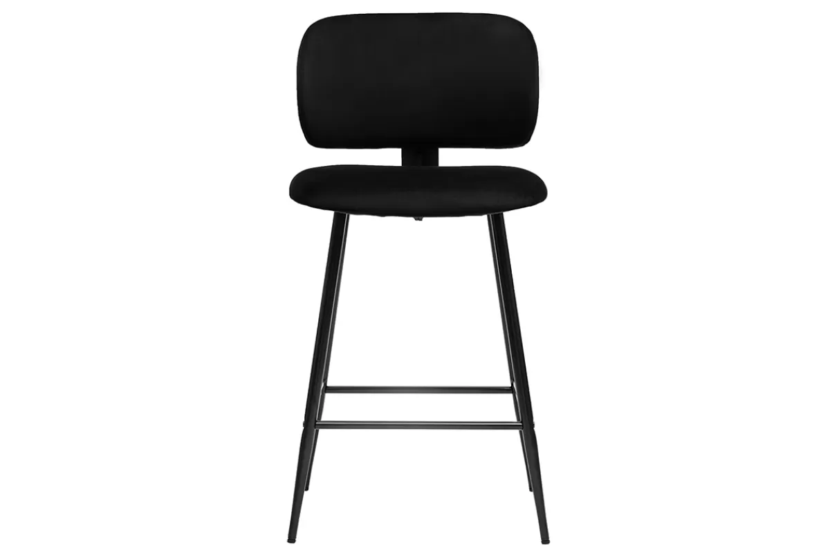 Miliboo Taburetes De Bar-Set de 2 taburetes de cocina negros de terciopelo y metal 70 cm ATRIUM