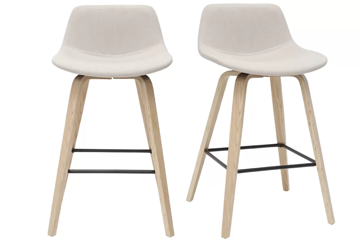Miliboo Taburetes De Bar-Set de 2 taburetes de cocina nórdicos beige y madera clara 65 cm NONIE
