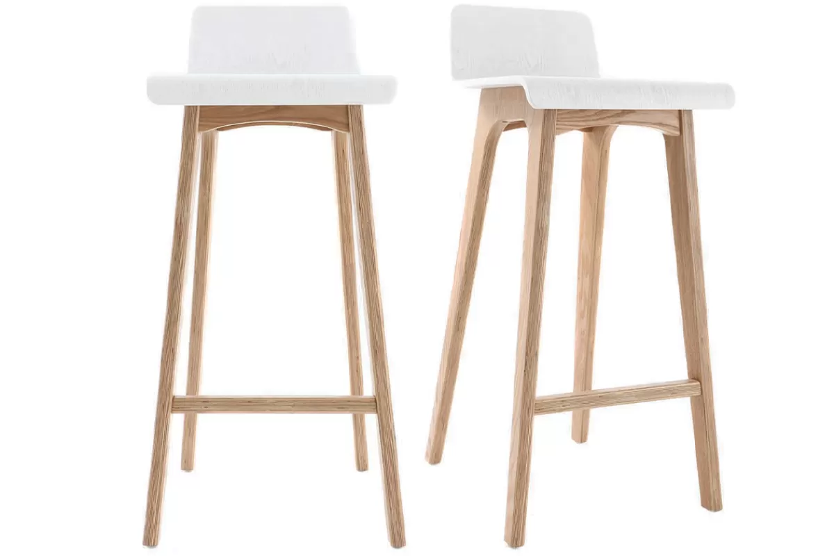 Miliboo Taburetes De Bar-Set de 2 taburetes de cocina nórdicos blancos y madera clara 75 cm BALTIK