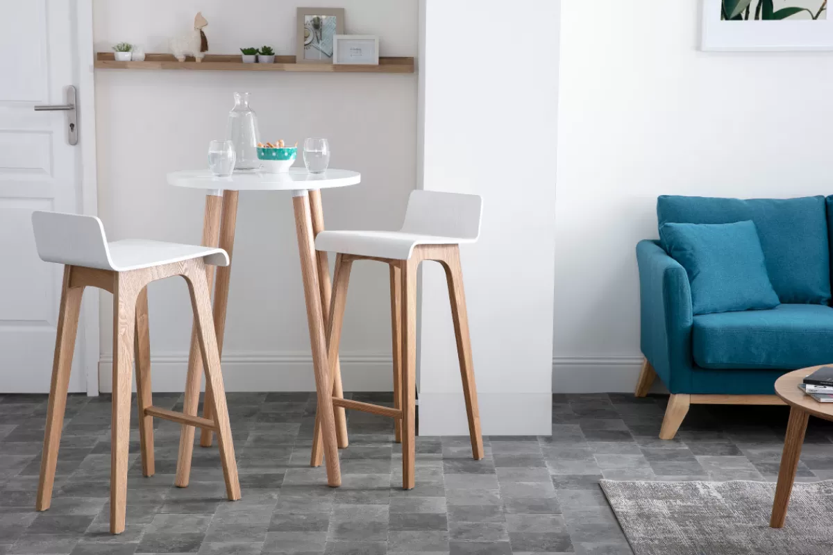 Miliboo Taburetes De Bar-Set de 2 taburetes de cocina nórdicos blancos y madera clara 75 cm BALTIK