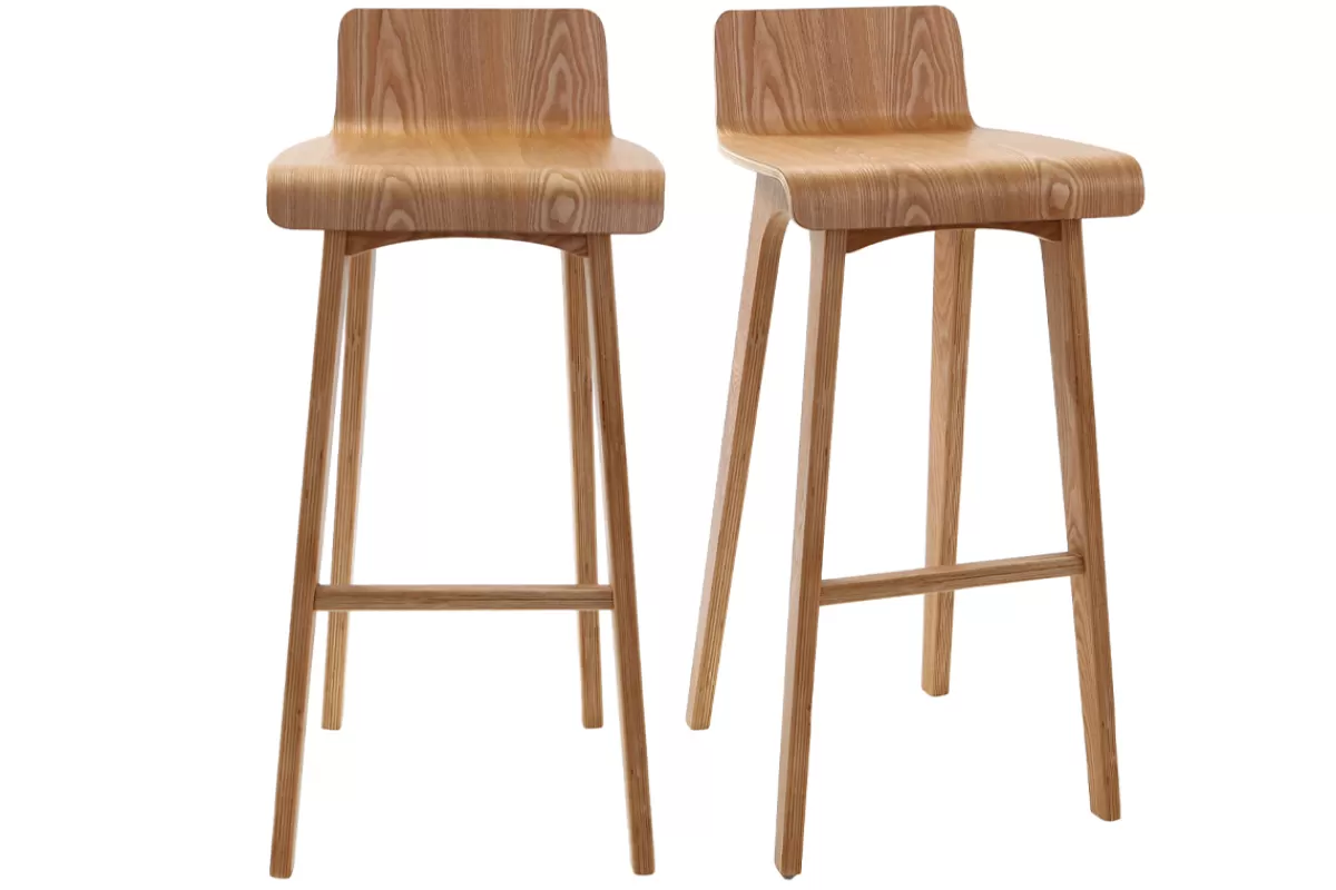 Miliboo Taburetes De Bar-Set de 2 taburetes de cocina nórdicos de madera clara 75 cm BALTIK