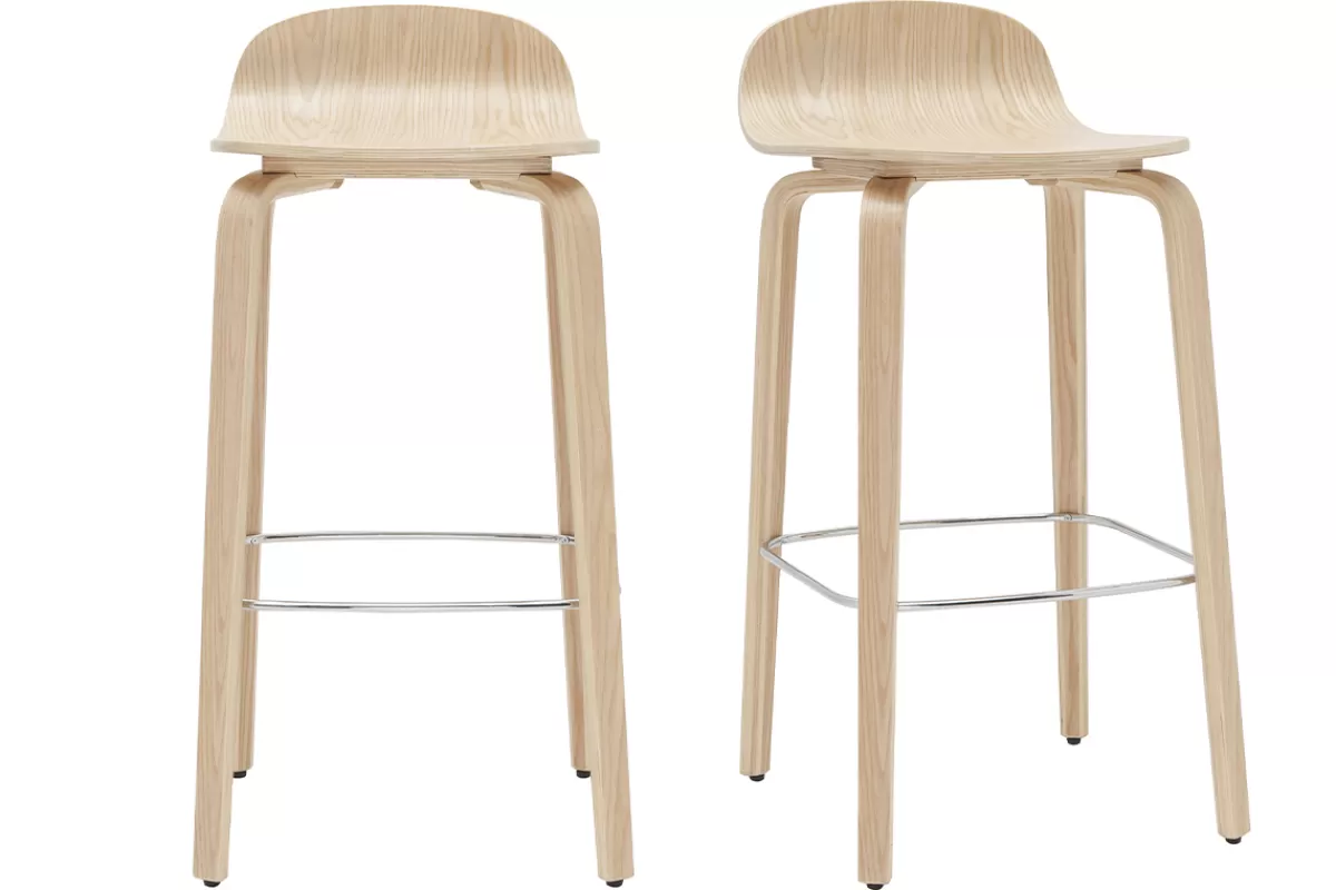 Miliboo Taburetes De Bar-Set de 2 taburetes de cocina nórdicos de madera de roble 68 cm OBRA