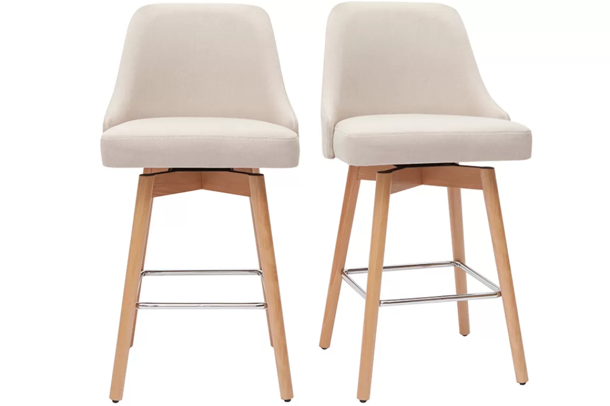Miliboo Taburetes De Bar-Set de 2 taburetes de cocina nórdicos de tela beige y madera maciza 65 cm HASTA