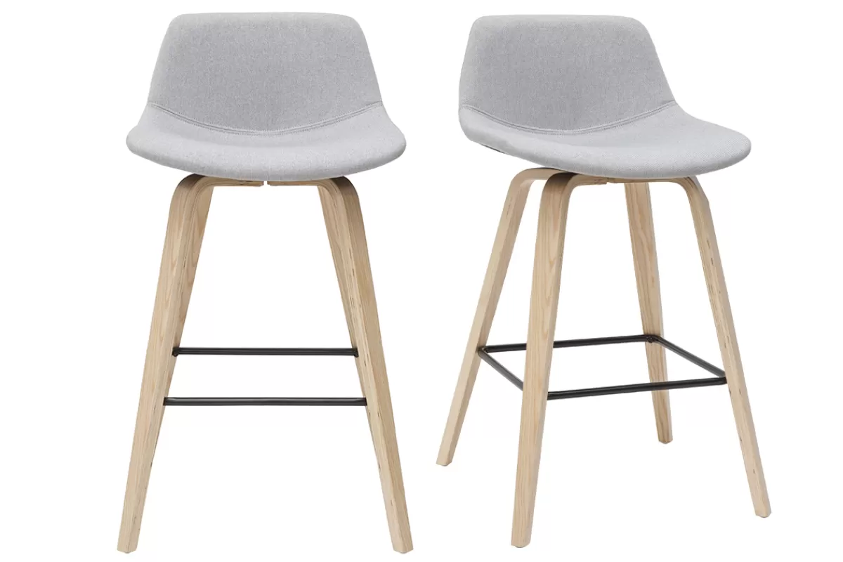 Miliboo Taburetes De Bar-Set de 2 taburetes de cocina nórdicos gris claro y madera 65 cm NONIE