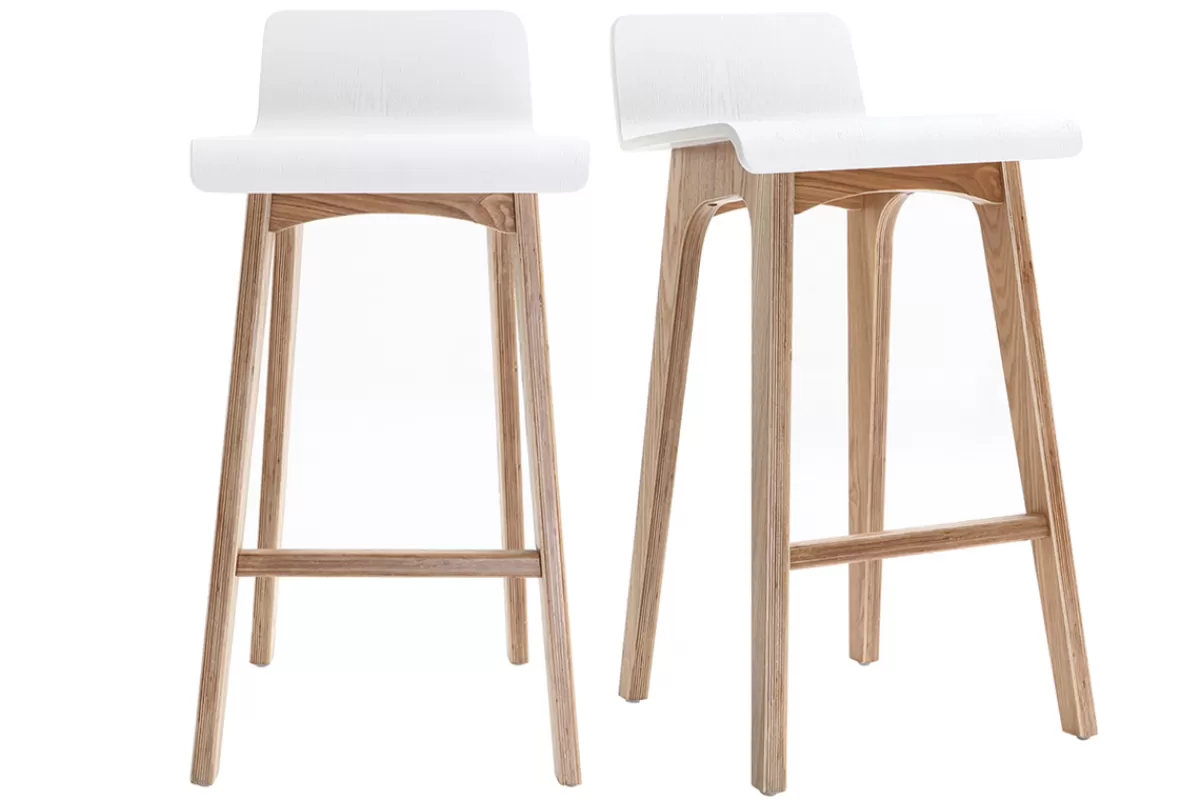 Miliboo Taburetes De Bar-Set de 2 taburetes de cocina nórdicos madera clara y blanco 65 cm BALTIK