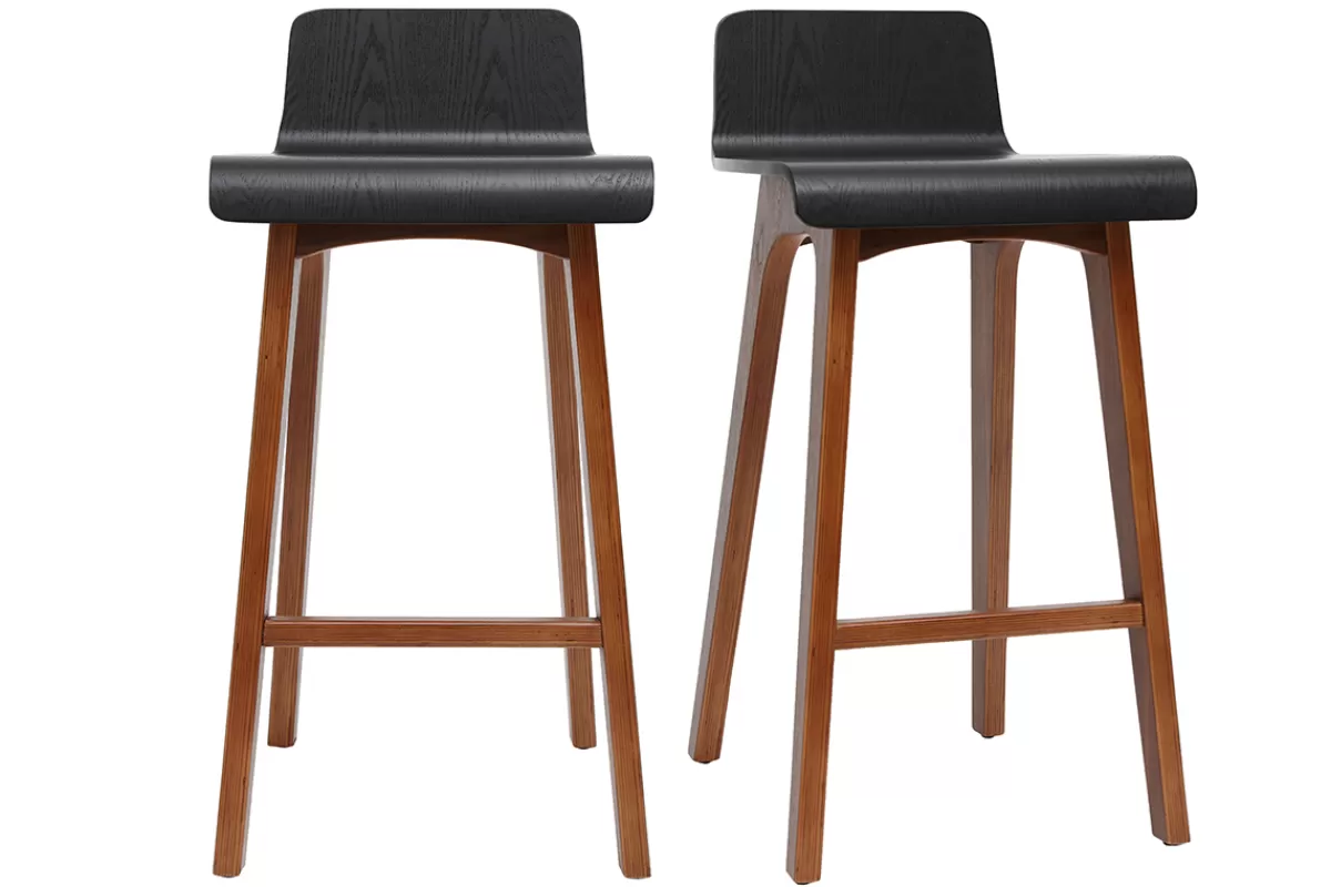 Miliboo Taburetes De Bar-Set de 2 taburetes de cocina nórdicos nogal y negro 65 cm BALTIK