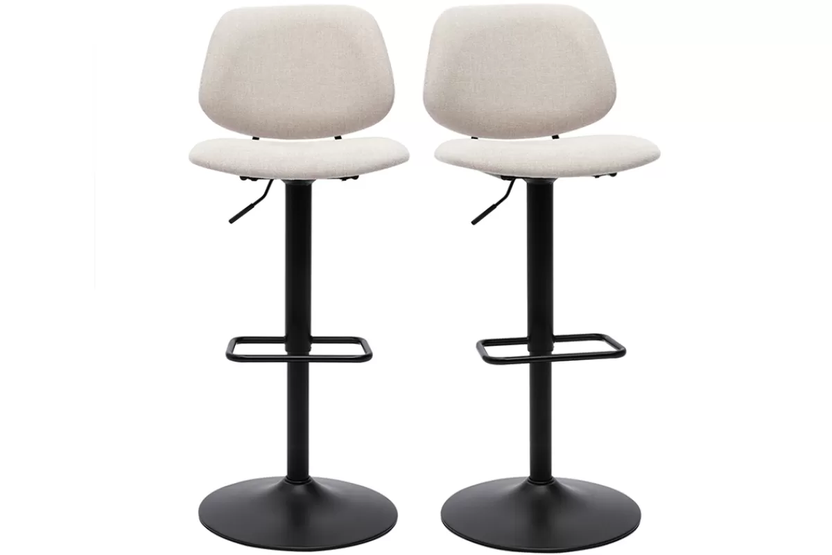 Miliboo Taburetes De Bar-Set de 2 taburetes de cocina regulables de diseño de tejido efecto aterciopelado beige y metal negro BARNET