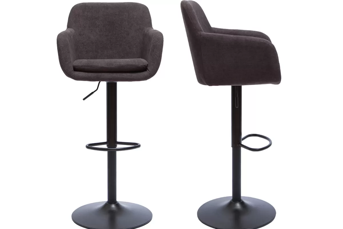Miliboo Taburetes De Bar-Set de 2 taburetes de cocina regulables efecto aterciopelado gris oscuro AMIKA