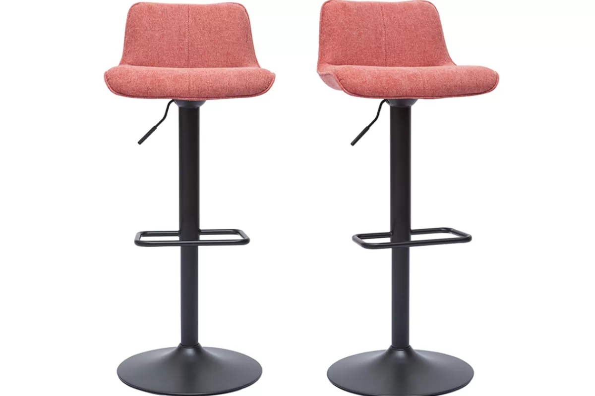 Miliboo Taburetes De Bar-Set de 2 taburetes de cocina regulables y giratorios 360º de tejido efecto aterciopelado terracota y metal negro BOOST