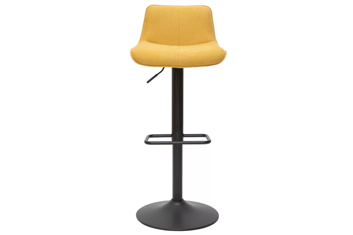 Miliboo Taburetes De Bar-Set de 2 taburetes de cocina regulables y giratorios 360º de tejido efecto aterciopelado amarillo mostaza y metal negro BOOST