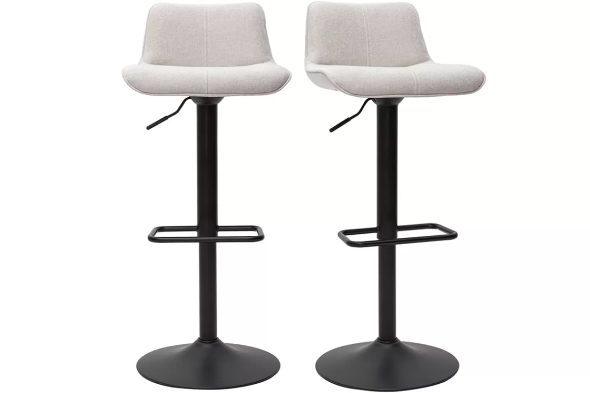 Miliboo Taburetes De Bar-Set de 2 taburetes de cocina regulables y giratorios 360º de tejido efecto aterciopelado beige y metal BOOST