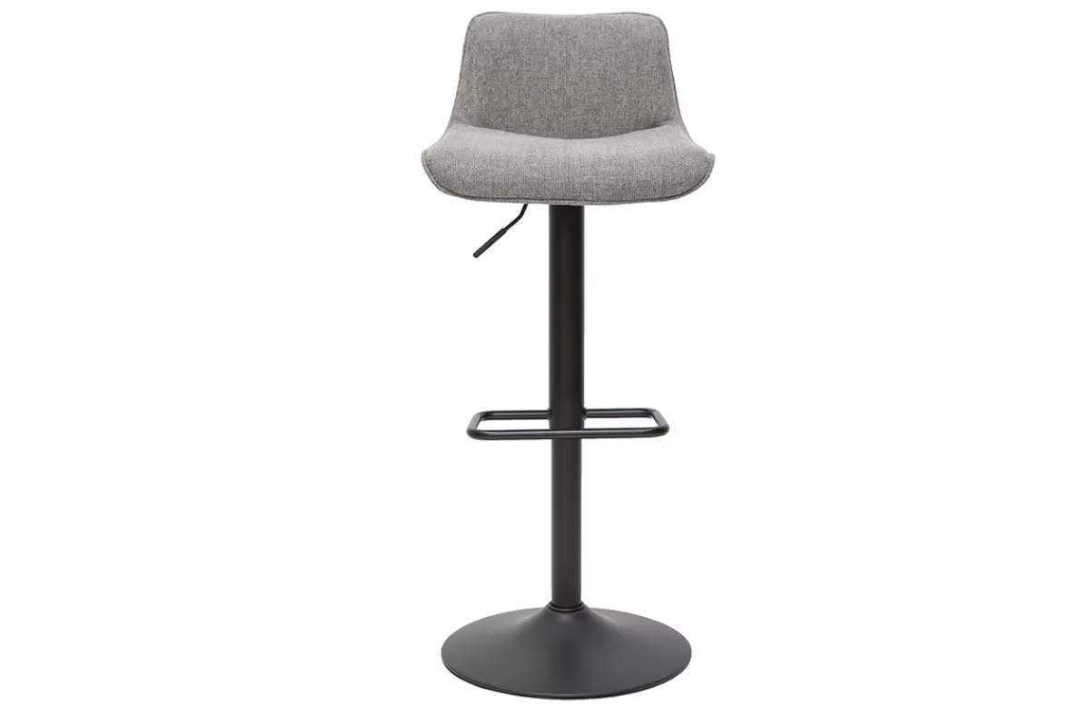 Miliboo Taburetes De Bar-Set de 2 taburetes de cocina regulables y giratorios 360º de tejido efecto aterciopelado gris y metal negro BOOST