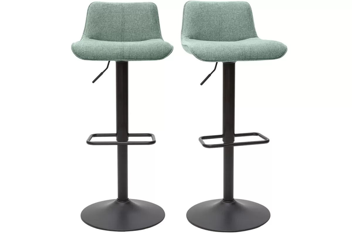 Miliboo Taburetes De Bar-Set de 2 taburetes de cocina regulables de tejido efecto aterciopelado texturizado verde celadón y metal negro BOOST