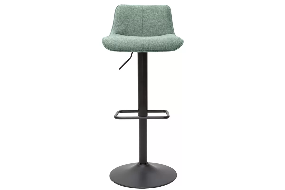 Miliboo Taburetes De Bar-Set de 2 taburetes de cocina regulables de tejido efecto aterciopelado texturizado verde celadón y metal negro BOOST