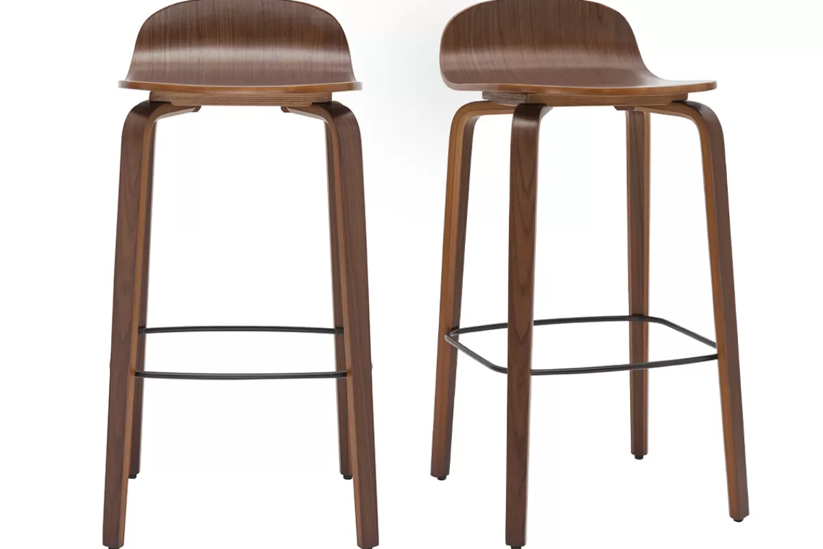 Miliboo Taburetes De Bar-Set de 2 taburetes de cocina vintage de nogal 68 cm OBRA
