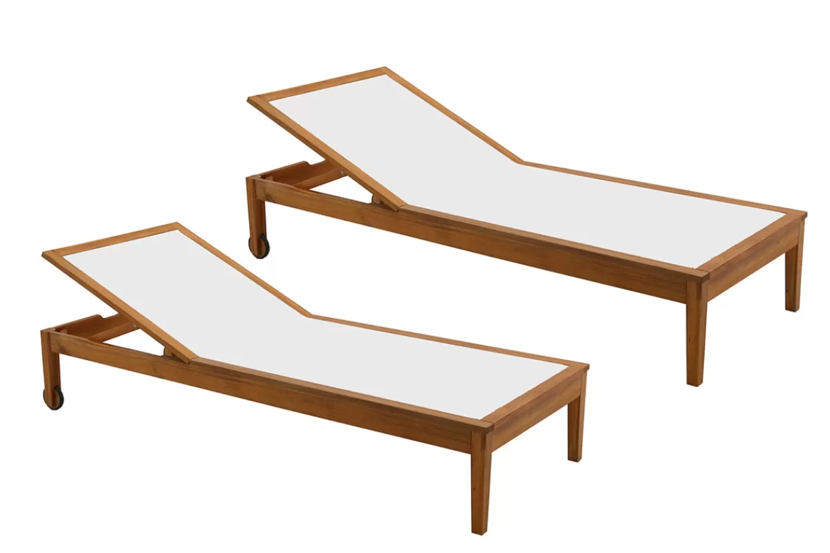 Miliboo Tumbonas/hamacas-Set de 2 tumbonas blanco y madera maciza NAVEEN