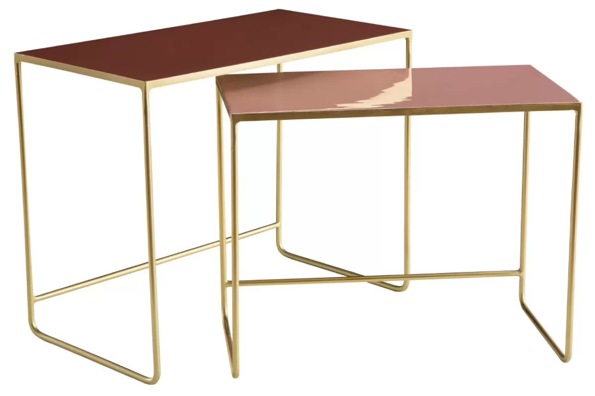 Miliboo Mesas De Salón | Mesilla Auxiliar-Set de 2 mesas de centro nido terracotta, rosa y dorado WESS