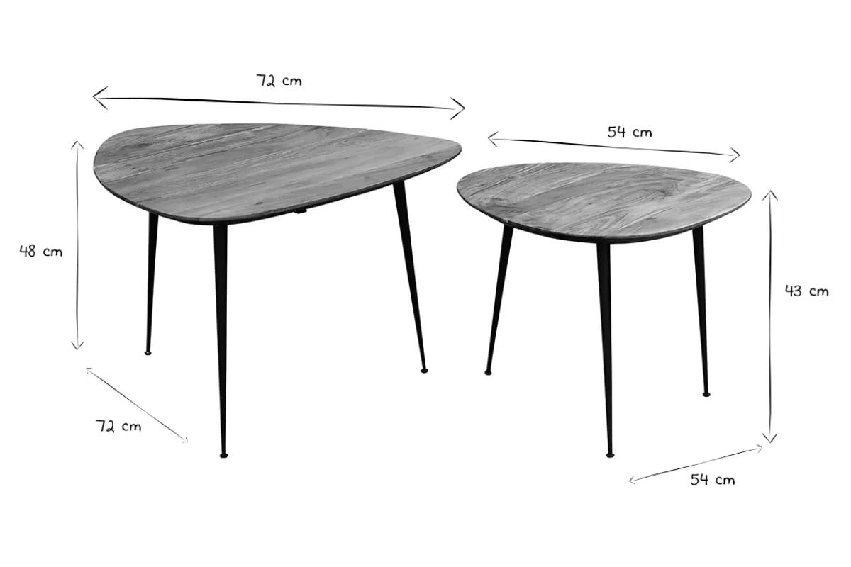 Miliboo Mesas De Salón-Set de 2 mesas nido de acacia maciza y metal negro STONES