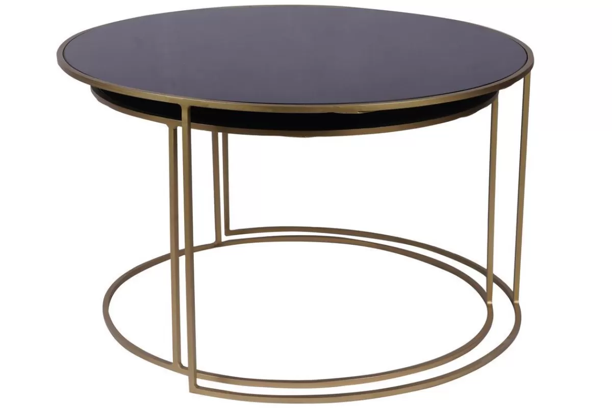 Miliboo Mesas De Salón-Set de 2 mesas nido de centro en metal dorado y cristal tintado negro ROXO