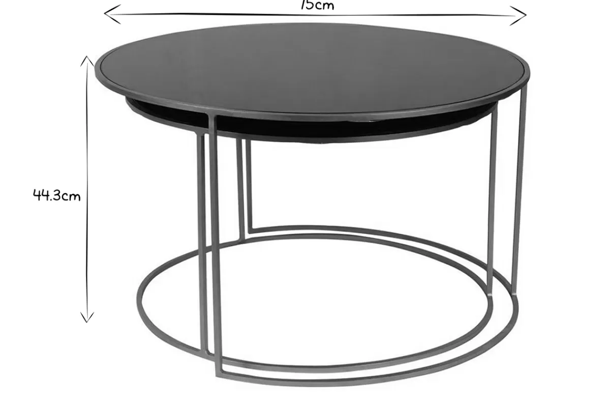 Miliboo Mesas De Salón-Set de 2 mesas nido de centro en metal dorado y cristal tintado negro ROXO