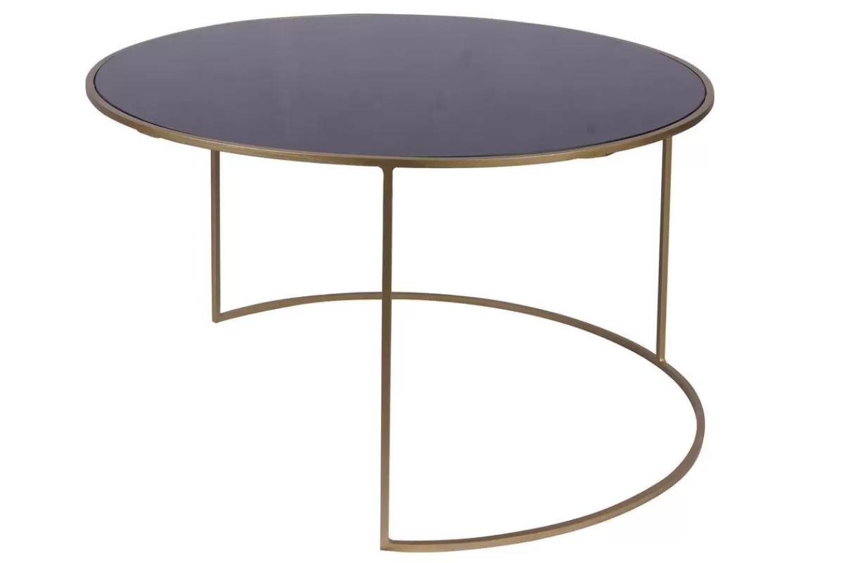 Miliboo Mesas De Salón-Set de 2 mesas nido de centro en metal dorado y cristal tintado negro ROXO