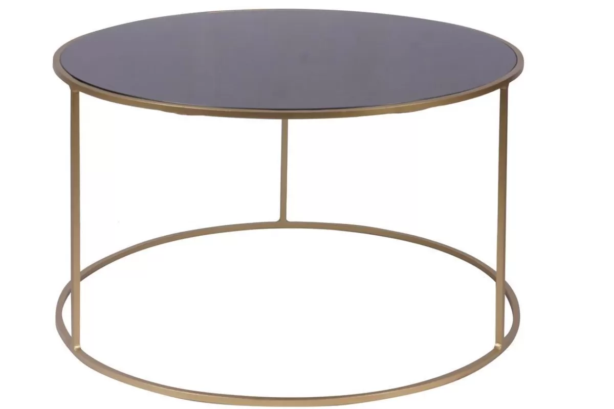 Miliboo Mesas De Salón-Set de 2 mesas nido de centro en metal dorado y cristal tintado negro ROXO