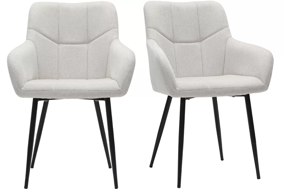 Miliboo Sillas Modernas-Set de 2 sillas acolchadas de diseño de tejido efecto aterciopelado texturizado beige y metal negro MONTERO
