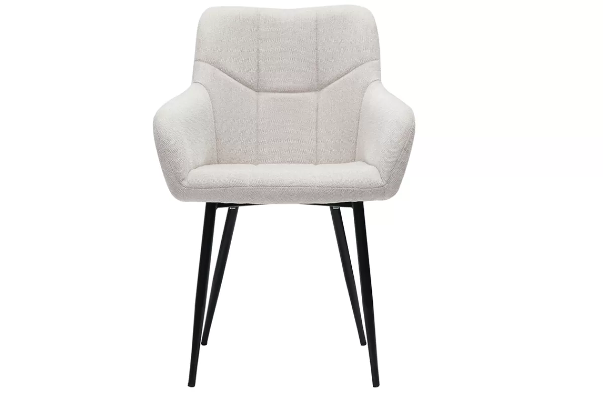 Miliboo Sillas Modernas-Set de 2 sillas acolchadas de diseño de tejido efecto aterciopelado texturizado beige y metal negro MONTERO