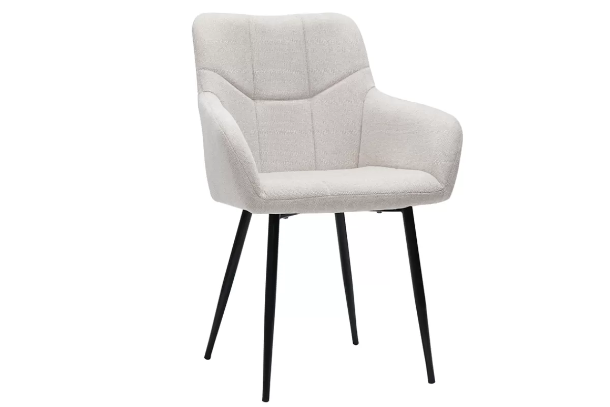 Miliboo Sillas Modernas-Set de 2 sillas acolchadas de diseño de tejido efecto aterciopelado texturizado beige y metal negro MONTERO
