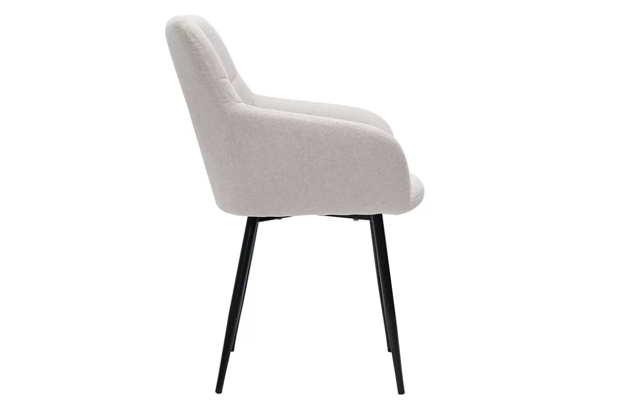 Miliboo Sillas Modernas-Set de 2 sillas acolchadas de diseño de tejido efecto aterciopelado texturizado beige y metal negro MONTERO