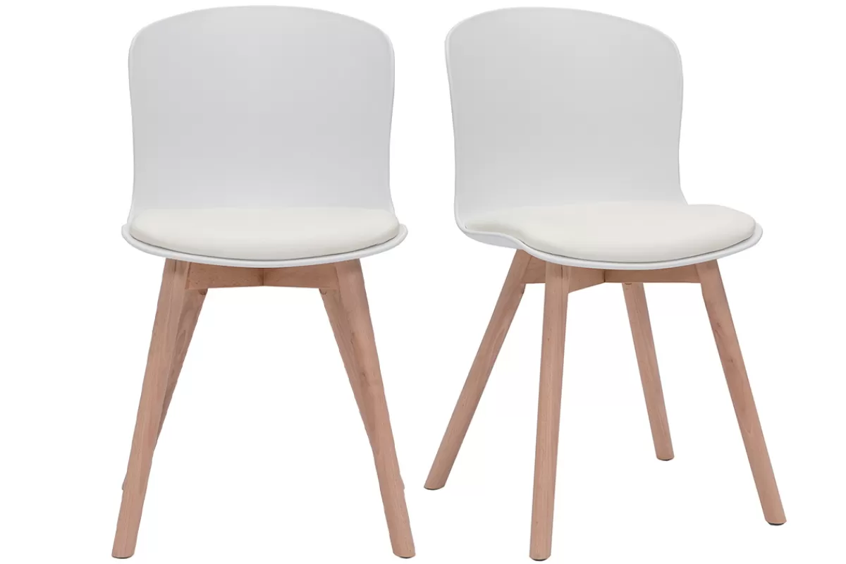 Miliboo Sillas Modernas-Set de 2 sillas blancas y de madera clara ARISTA