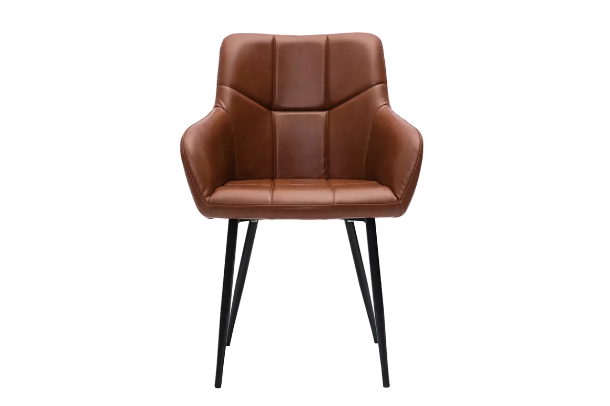 Miliboo Sillas Modernas-Set de 2 sillas de diseño acolchadas de poliuretano marrón y metal negro MONTERO