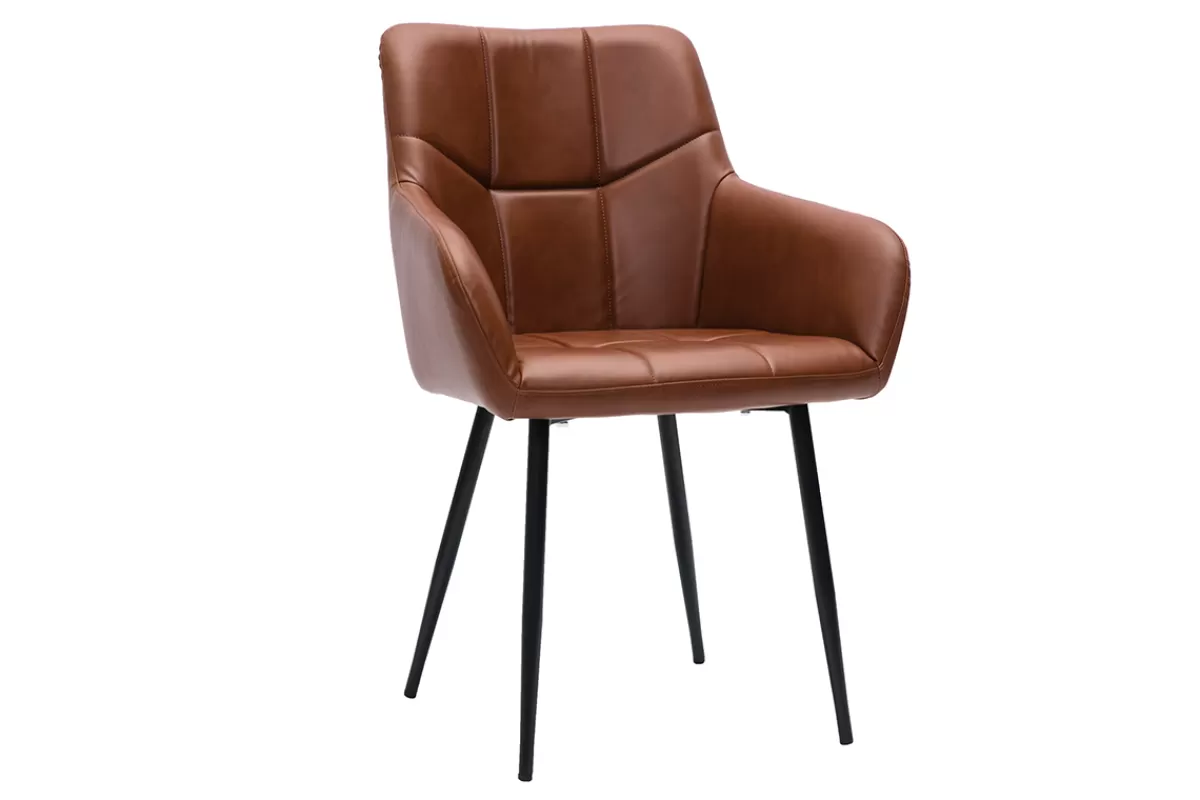Miliboo Sillas Modernas-Set de 2 sillas de diseño acolchadas de poliuretano marrón y metal negro MONTERO