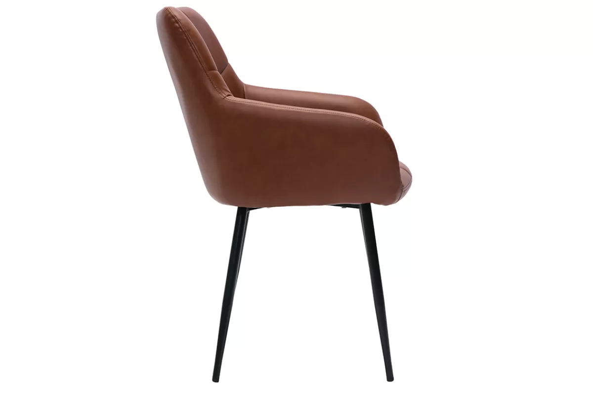 Miliboo Sillas Modernas-Set de 2 sillas de diseño acolchadas de poliuretano marrón y metal negro MONTERO