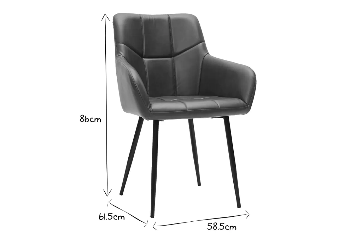 Miliboo Sillas Modernas-Set de 2 sillas de diseño acolchadas de poliuretano marrón y metal negro MONTERO