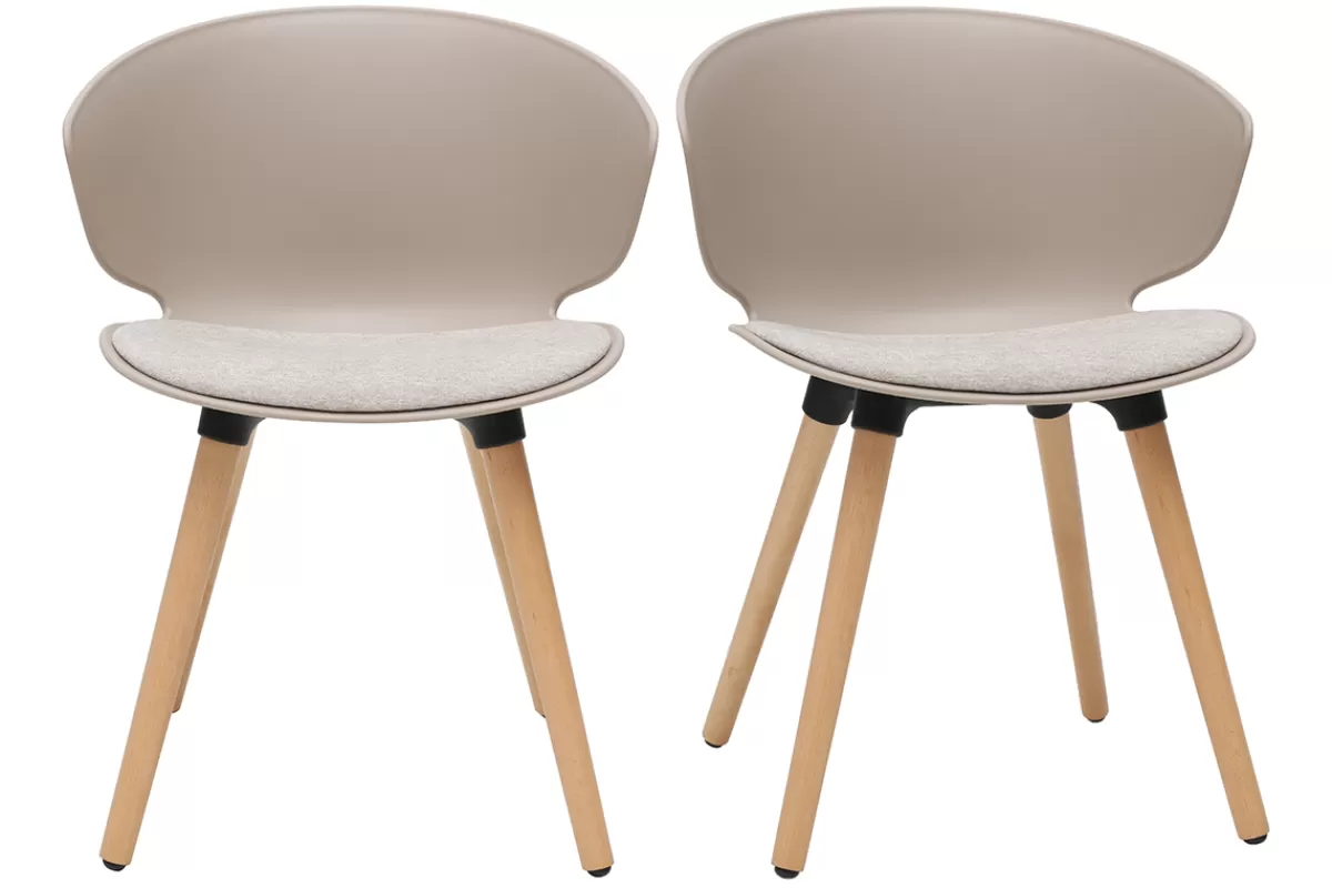 Miliboo Sillas Modernas-Set de 2 sillas de diseño de color topo y madera clara WING