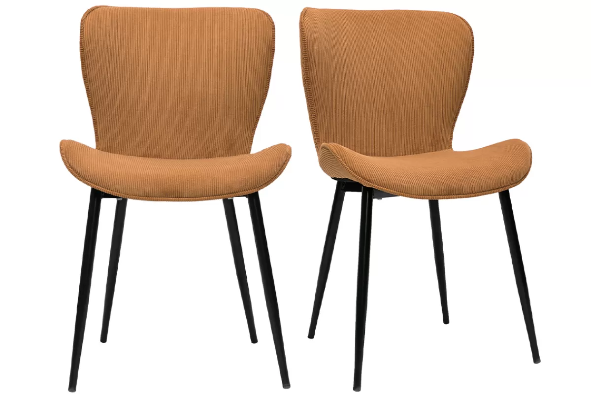 Miliboo Sillas Modernas-Set de 2 sillas de diseño de pana amarillo curry y metal negro ADDICT