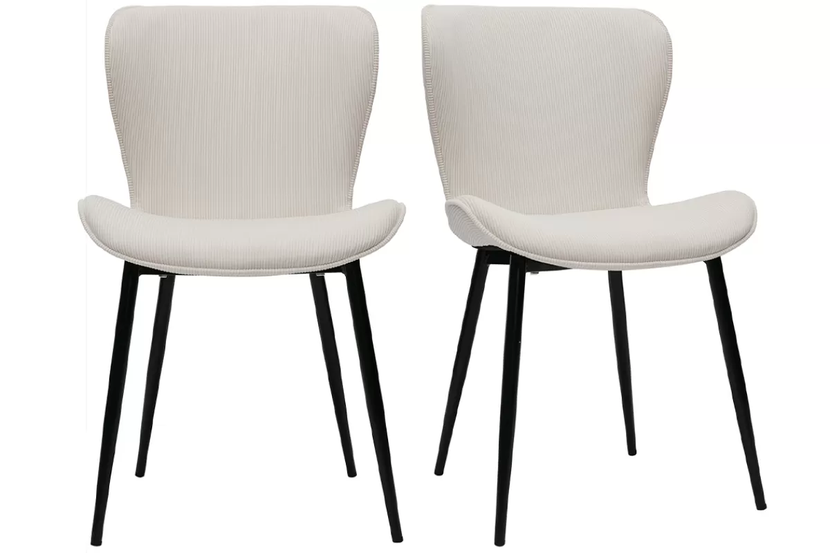 Miliboo Sillas Modernas-Set de 2 sillas de diseño de pana beige y metal negro ADDICT