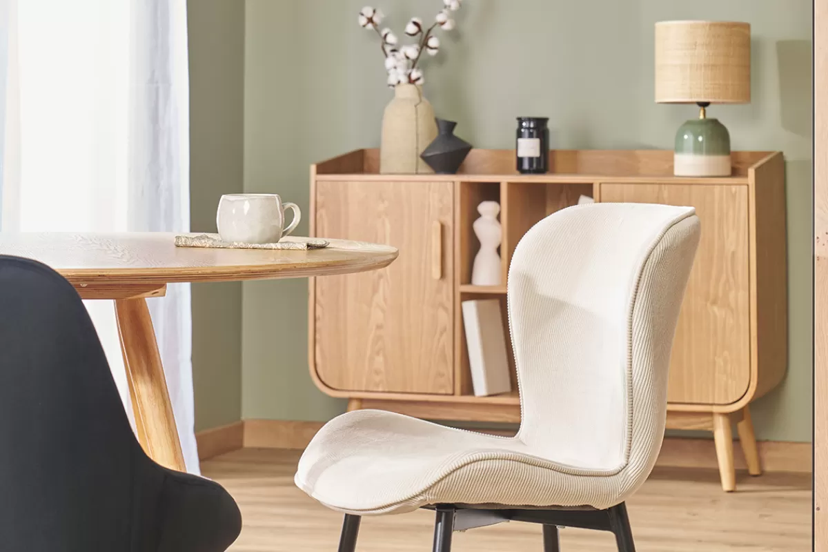 Miliboo Sillas Modernas-Set de 2 sillas de diseño de pana beige y metal negro ADDICT