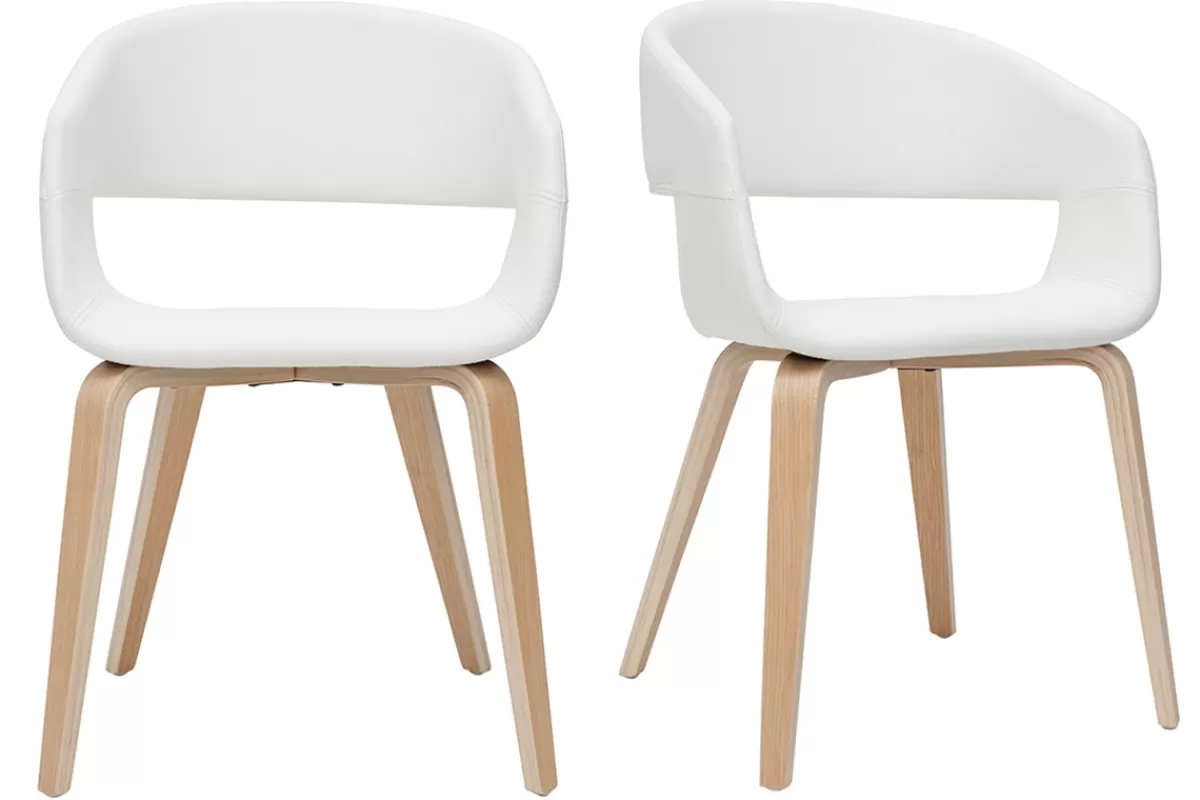 Miliboo Sillas Modernas-Set de 2 sillas de diseño de poliuretano blanco con patas de madera clara SLAM