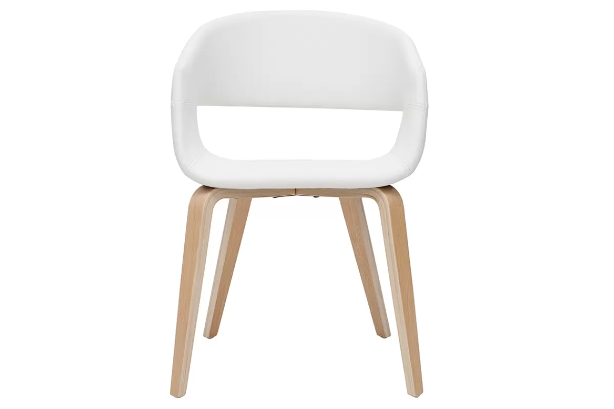 Miliboo Sillas Modernas-Set de 2 sillas de diseño de poliuretano blanco con patas de madera clara SLAM