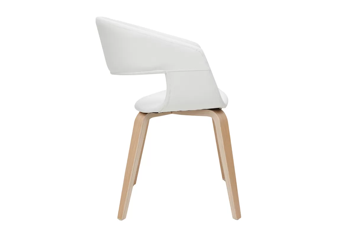 Miliboo Sillas Modernas-Set de 2 sillas de diseño de poliuretano blanco con patas de madera clara SLAM