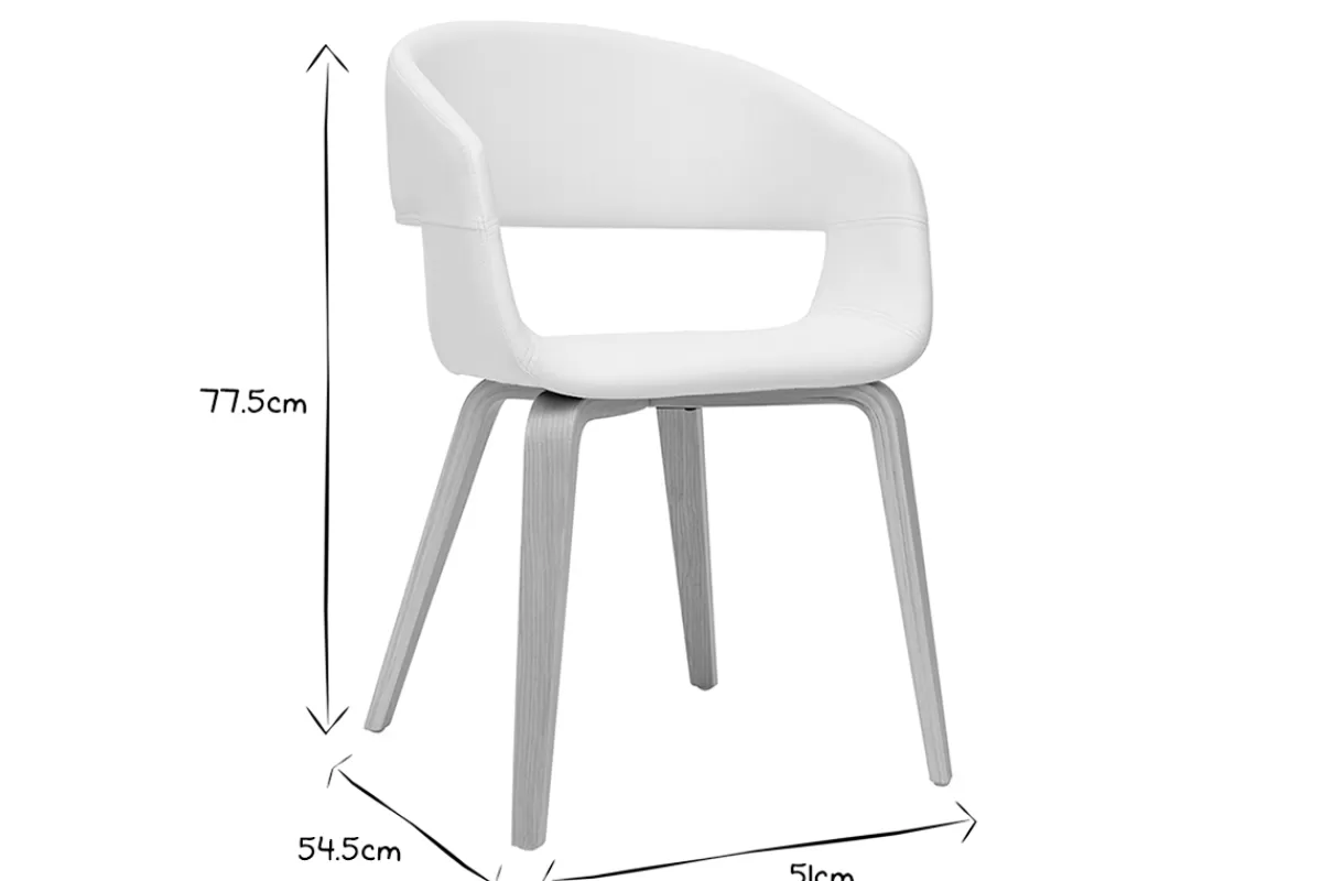 Miliboo Sillas Modernas-Set de 2 sillas de diseño de poliuretano blanco con patas de madera clara SLAM