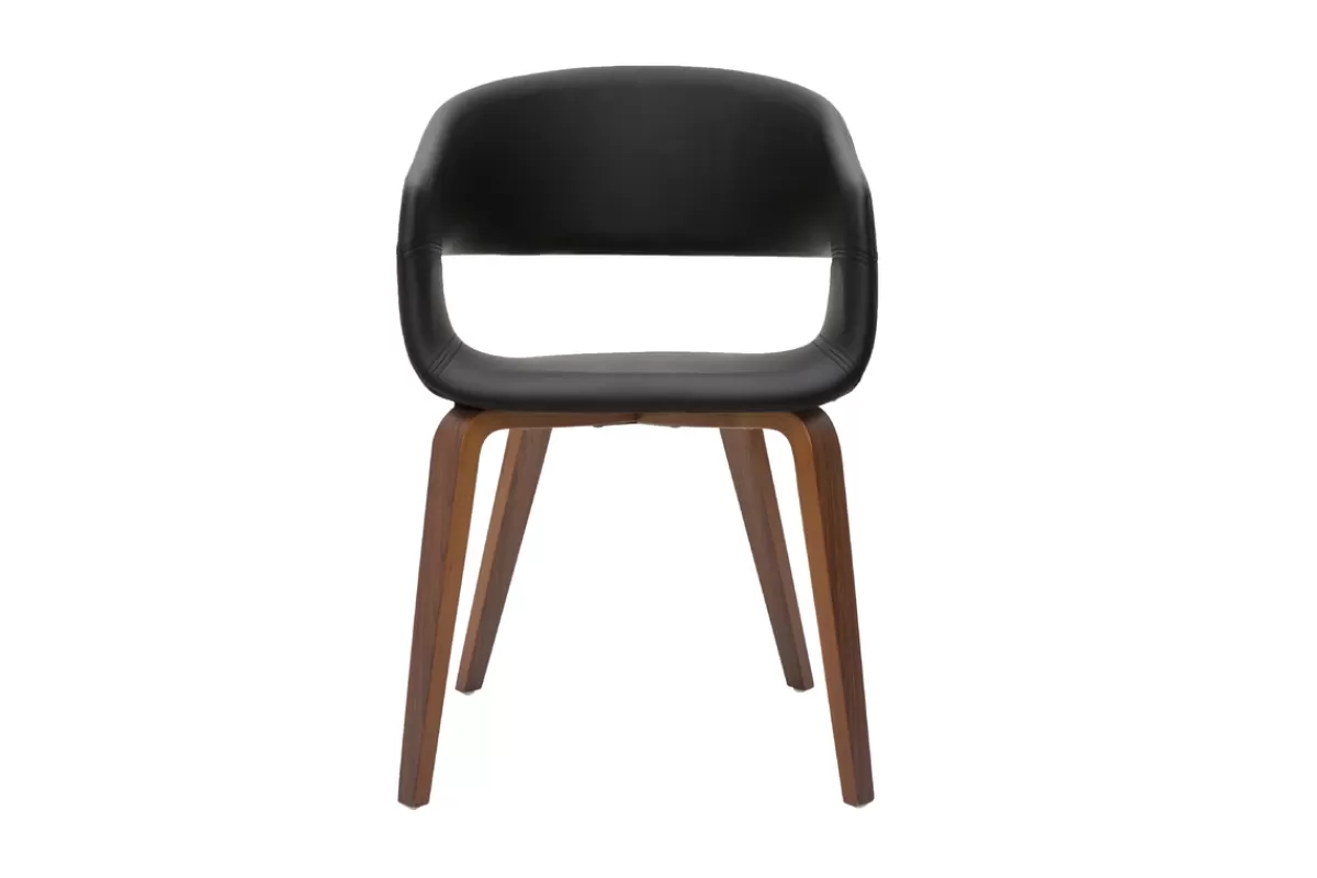 Miliboo Sillas Modernas-Set de 2 sillas de diseño de poliuretano negro con patas de madera oscura SLAM
