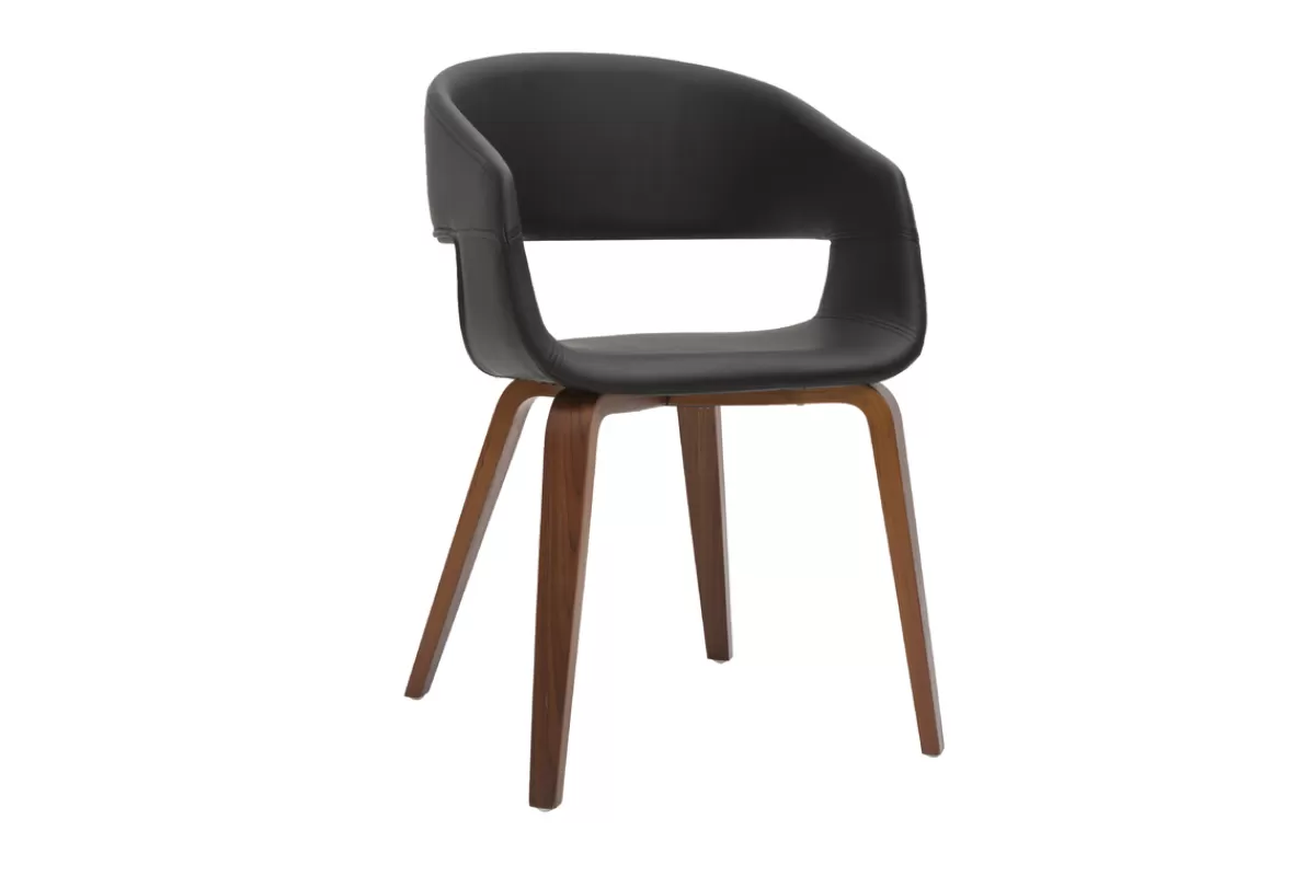 Miliboo Sillas Modernas-Set de 2 sillas de diseño de poliuretano negro con patas de madera oscura SLAM