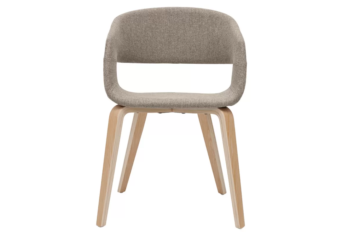 Miliboo Sillas Modernas-Set de 2 sillas de diseño de tela color topo con patas de madera clara SLAM